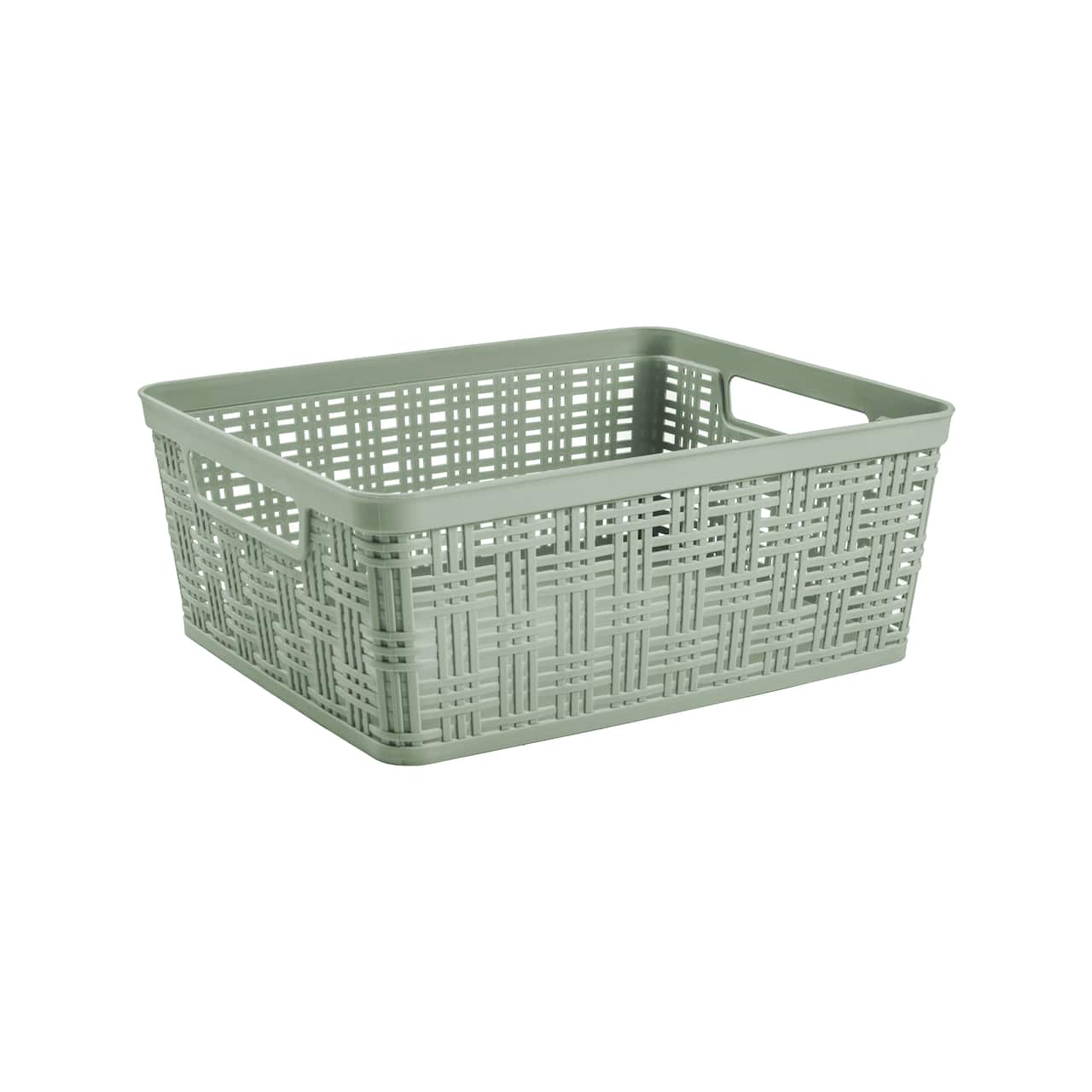 Sage Plastic Wicker Storage Basket by Simply Tidy®